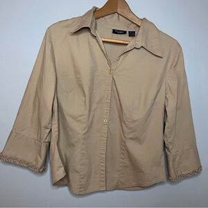 At Last Women’s Tan Button Up Shirt Size Large Like New High Quality